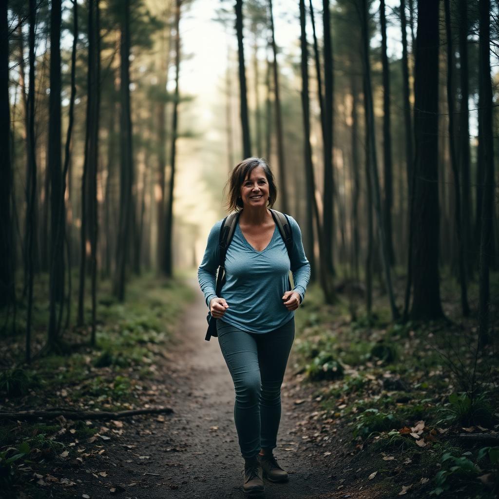 Sarah walking on a quiet forest trail
